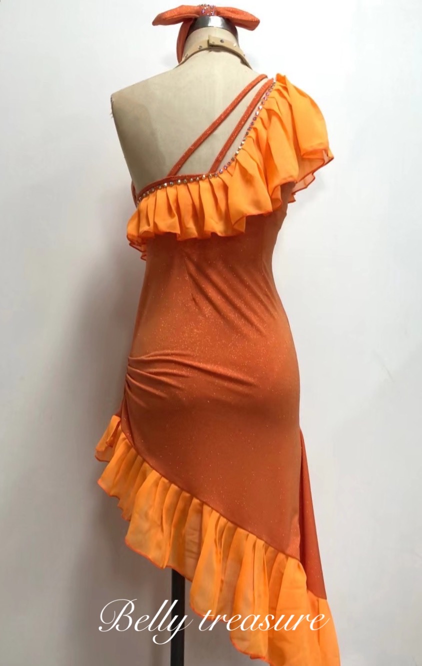 HANAN（ハナン） ミラーヤドレス オレンジ ベリーダンス衣装 - ひざ丈 